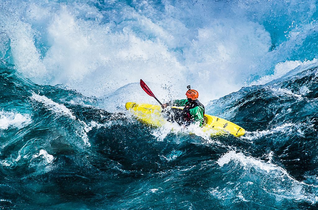 decline in Futaleufu River on kayak in Patagonia Argentina